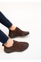 1435 Eren Shoes&Bag Genuine Leather Nubuck Flat Heeled Women's Casual Shoes with Rubber Detail on the Sides Real Leather Brown - 2