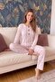 Pink Croissant Patterned Waffle Soft Long Sleeve Women's Pajama Set - 5