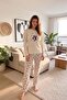 Ecru Penguin Patterned Waffle Soft Long Sleeve Women's Pajama Set - 6