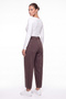 Women's Brown Winter Denim Trousers with Elastic Waist and Stone Detail - 4