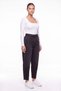 Women's Black Winter Denim Trousers with Elastic Waist and Stone Detail - 2