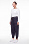 Women's Navy Blue Seasonal Denim Trousers with Belted Legs and Detailed Accessories - 2