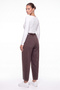 Women's Brown Winter Denim Trousers with Belted Waist, Elastic Waistband and Stone Detail - 4