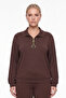 Women's Brown Seasonal Accessory Detailed Half-Zipper Tracksuit Set - 3