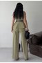 Women's Belt Detailed Gold Buttoned Vest Trouser Suit Khaki - 4