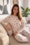 Salmon Lumehelves Patterned Waffle Soft Long Sleeve Women's Pajama Set - 4