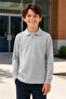 Gray Long Sleeve School Polo T-Shirt Kids Collared Buttoned Casual School Top Wear - 2