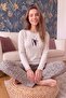 Ecru Payong Patterned Waffle Soft Long Sleeve Women's Pajama Set - 4