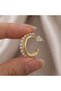 Women's Gold Color Elegant Row of Pearls Curved U Model Thick Half Hoop Vintage Stylish Design Earrings - 2