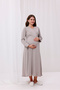 Beige Ruffled Double-Breasted Cotton Long Sleeve Maternity Pajama Set and Nightgown 4-Piece Set - 7