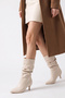 Women's Drawstring Detailed Thin Heeled Short Boots in Nude Skin - 2