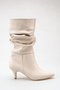 Women's Drawstring Detailed Thin Heeled Short Boots in Nude Skin - 6