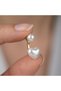 Women's Elegant Gold Color Detailed Double Sided Front and Back Loop White Heart Pearl Earrings - Minimalist Trend Bijouterie Jewelry - 2