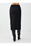 Black Slit Detailed Straight Cut Midi Skirt - 6