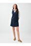 Navy Blue V-Neck Sleeveless Line Patterned Buttoned Dress - 2