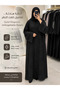Black Embossed Patterned Women's Abaya with Black Crystal Work