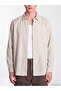 Özmarka New Season Beige Regular Fit Striped Poplin Men's Shirt - 3
