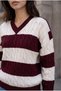 Bianca Double Color Braided V-Neck Women's Knitwear Sweater - Burgundy - 2