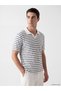 Indigo Polo Collar Striped Men's T-Shirt