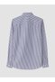 Ozmarka New Season Navy Blue Slim Fit Striped Gabardine Men's Shirt - 6
