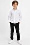 Boy's White Lycra Cotton Shirt with Hidden Placket - 97% Cotton, 3% Lycra