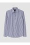 Ozmarka New Season Navy Blue Slim Fit Striped Gabardine Men's Shirt - 4