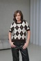 Women's Crew Neck Diamond Pattern Short Sleeve Knitwear Sweater - 4