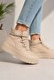 Women's Beige Winter Boots with Fur Inside, Thick Platform Sole, Lace-Up Casual Boots - 2