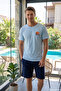 Men's Short Sleeve Shorts Pajama Set 4358 Light Blue - 3