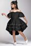 Girl's Asymmetrical Cut Collar Off-Shoulder Layered Hem Black Dress - 6