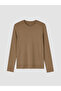 Vizyon New Season Brown Crew Neck Long Sleeve Men's T-Shirt - 5