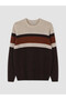 Brown Crew Neck Striped Men's Knitwear Sweater - 4