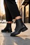 Hs-7766 Women's Black Lace-Up Fur Detailed Thick-Soled Winter Boots