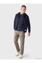 Ozmarka New Season Navy Blue Regular Fit Hooded Men's Zippered Sweatshirt - 2