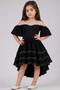 Girl's Asymmetrical Cut Collar Off-Shoulder Layered Hem Black Dress - 2