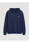 Xside Navy Blue Kangaroo Pocket Embroidered Men's Thick Hoodie - 5