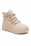 Women's Beige Winter Boots with Fur Inside, Thick Platform Sole, Lace-Up Casual Boots