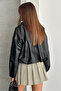 Women's Lined Oversize Leather Jacket Coat Oversize Relax Fit, Zippered Belt Detailed Casual Women's Jacket - 7