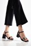 Zri̇n-481 Premium Black Ankle Strap Buckle Detailed Wide Heel Sandals 6 cm - 2