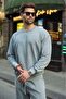 Gray Washed Crew Neck Regular Fit Men's Sweat Tracksuit Set E7369 - 2