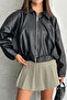Women's Lined Oversize Leather Jacket Coat Oversize Relax Fit, Zippered Belt Detailed Casual Women's Jacket - 6