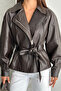 Women's Belted Leather Biker Jacket Coat with Zipper Detail - 7