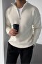 Unisex Ribbed Half-Zip Collar Detailed Knitwear - 4