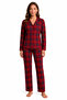 Women's Suede Pajama Set Red Plaid Patterned Long Sleeve Buttoned Soft Textured Winter S/M-2Xl