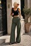 Paper Touch Wide Leg Khaki Color Design Trousers - 4