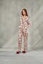 Women's Floral Patterned Dowry Satin Long Sleeve Pajama Set Bloom & Contrast Piping, Pocketed Bottom and Top Nightgown Set Maternity