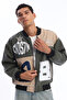 Men's Oversize Printed Zippered Coat Racer Design Biker Jacket - 2