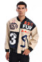 Men's Oversize Printed Zippered Coat Racer Design Biker Jacket - 4