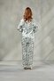 Women's Floral Patterned Blue Satin Pajama Set for Honeymoon Bloom & Piping, Buttoned, Premium Homewear Long Sleeve Nightgown Set - 7
