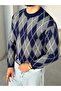 Baklava Patterned Soft Textured Knitwear Sweater m - Dark Blue Gray